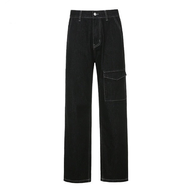 Sixsr Weekeep Pockets Patchwork Baggy Jeans Fashion Streetwear 100% Cotton Women Denim Trouser Loose Cargo Pants Korean Jeans Harajuku