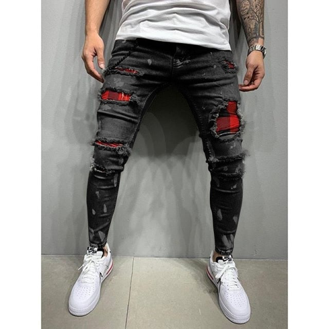 Mens Cool Designer Brand Pencil Jeans Skinny Ripped Destroyed Stretch Slim Fit Hop Hop Pants With Holes For Men Printed Jeans
