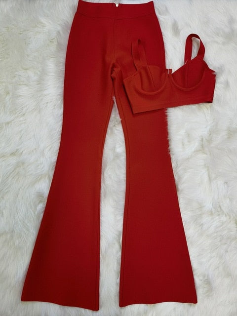 sixsr Set 2 Pieces Strap Sleeveless Bustiers And Long Bell-Bottoms Trousers Sexy Celebrity Party Sheath Vestidos Dobanmbd