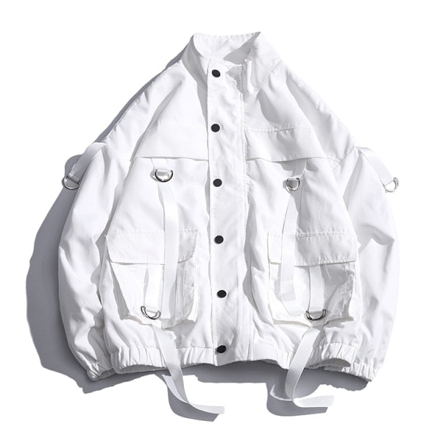Streetwear Hip Hop Military Jacket Men Spring Solid Bomber Jacket Coat Men 2024 Ribbons Windbreaker Casual Cargo Workout Coat