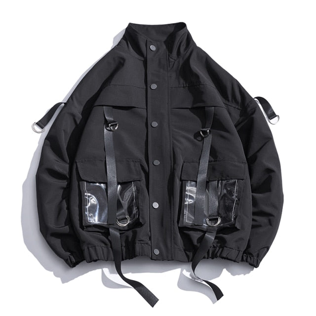 Streetwear Hip Hop Military Jacket Men Spring Solid Bomber Jacket Coat Men 2024 Ribbons Windbreaker Casual Cargo Workout Coat