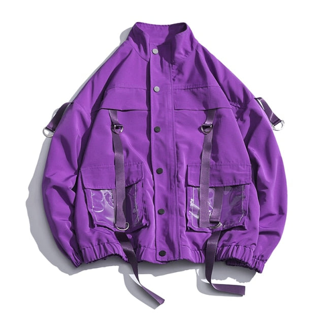 Streetwear Hip Hop Military Jacket Men Spring Solid Bomber Jacket Coat Men 2024 Ribbons Windbreaker Casual Cargo Workout Coat