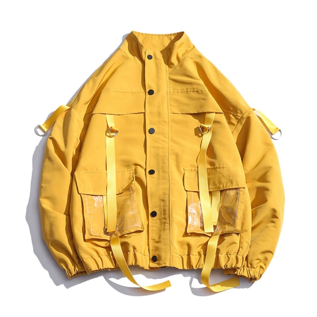 Streetwear Hip Hop Military Jacket Men Spring Solid Bomber Jacket Coat Men 2024 Ribbons Windbreaker Casual Cargo Workout Coat
