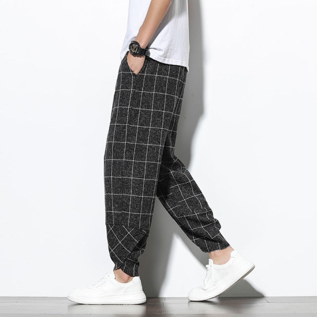 New 2024 Men‘s Summer Cotton Linen Harem Pants Jogger Casual Loose Male Wide-Leg Pants Korean Style Trousers Men Streetwear