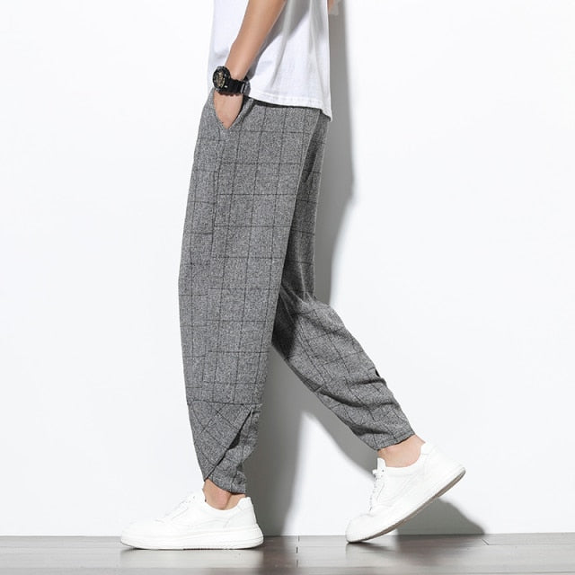 New 2024 Men‘s Summer Cotton Linen Harem Pants Jogger Casual Loose Male Wide-Leg Pants Korean Style Trousers Men Streetwear