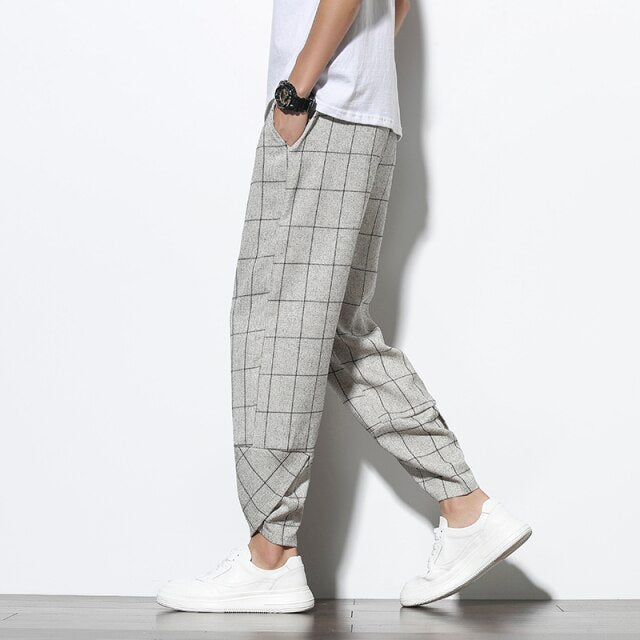 New 2024 Men‘s Summer Cotton Linen Harem Pants Jogger Casual Loose Male Wide-Leg Pants Korean Style Trousers Men Streetwear