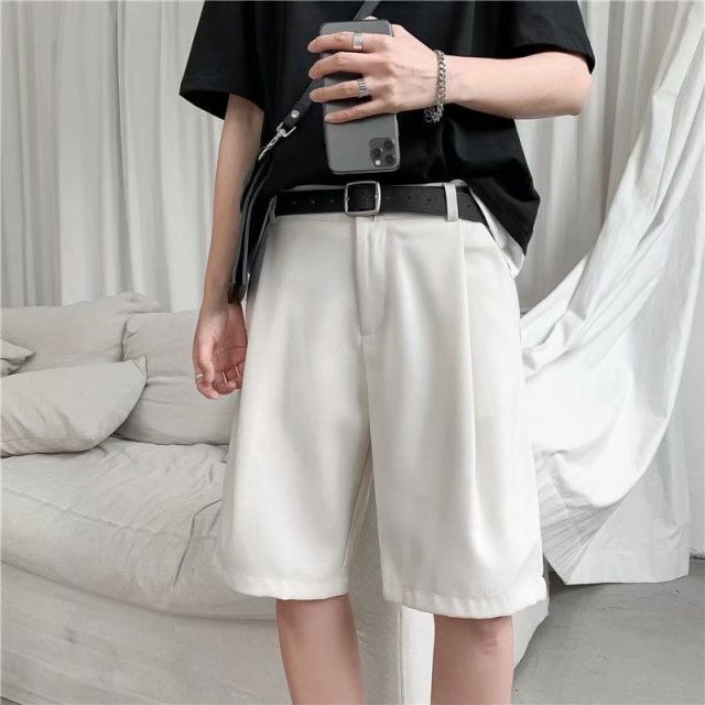 Summer Casual Shorts Men's Fashion Solid Color Business Dress Shorts Men Streetwear Wild Loose British Style Suit Shorts Men