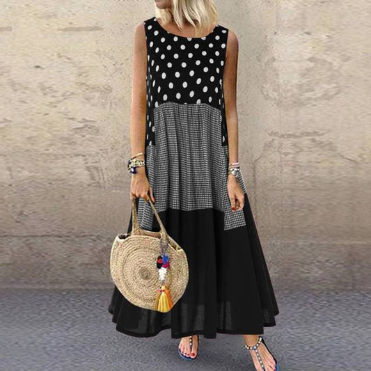 Sixsr Women's Bohemian Ruffle Sundress Summer Sleeveless Floral Printed Maxi Long Dress Casual Loose Party Tanks Vestido