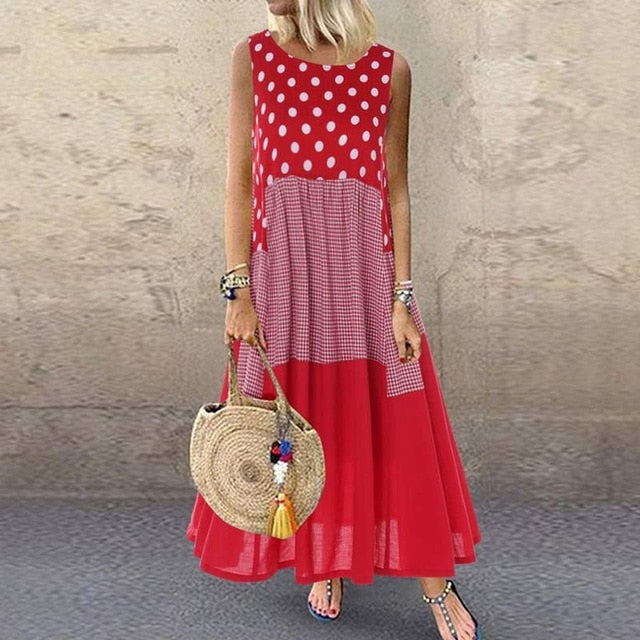 Sixsr Women's Bohemian Ruffle Sundress Summer Sleeveless Floral Printed Maxi Long Dress Casual Loose Party Tanks Vestido