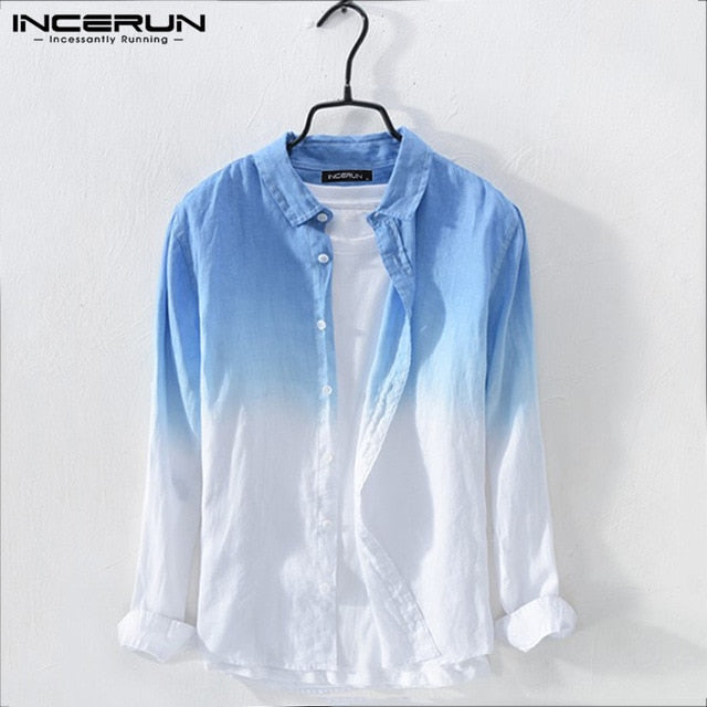Men's Shirt Fashion Cotton Long Sleeve Hanging Dyed Gradient Button Chic High Street Men Casual Shirts Camisa S-5XL INCERUN