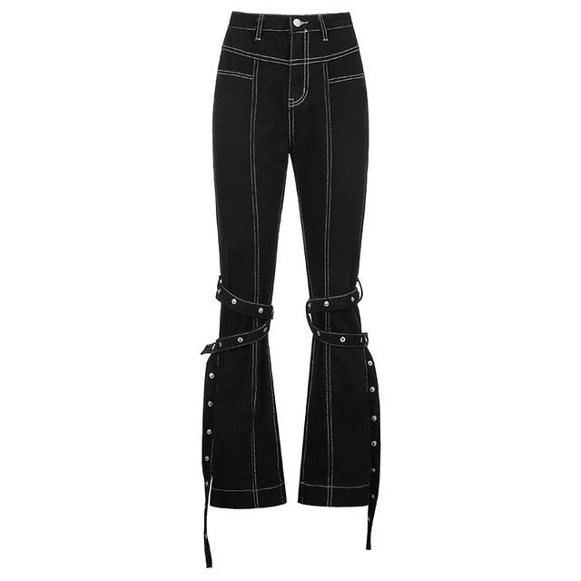 Sixsr Weekeep Pockets Patchwork Baggy Jeans Fashion Streetwear 100% Cotton Women Denim Trouser Loose Cargo Pants Korean Jeans Harajuku