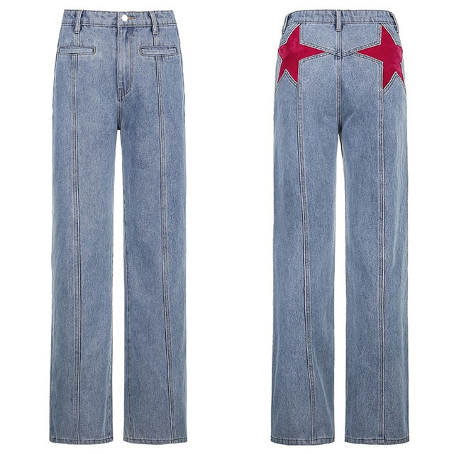Sixsr Weekeep Pockets Patchwork Baggy Jeans Fashion Streetwear 100% Cotton Women Denim Trouser Loose Cargo Pants Korean Jeans Harajuku