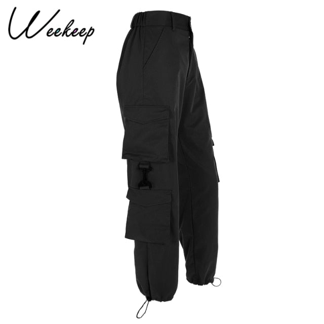 Sixsr Button Pockets Patchwork Cargo Pants Women Streetwear High Waist Trousers Women Fashion Pencil Pants Joggers Women