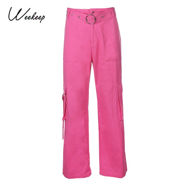 Sixsr Button Pockets Patchwork Cargo Pants Women Streetwear High Waist Trousers Women Fashion Pencil Pants Joggers Women