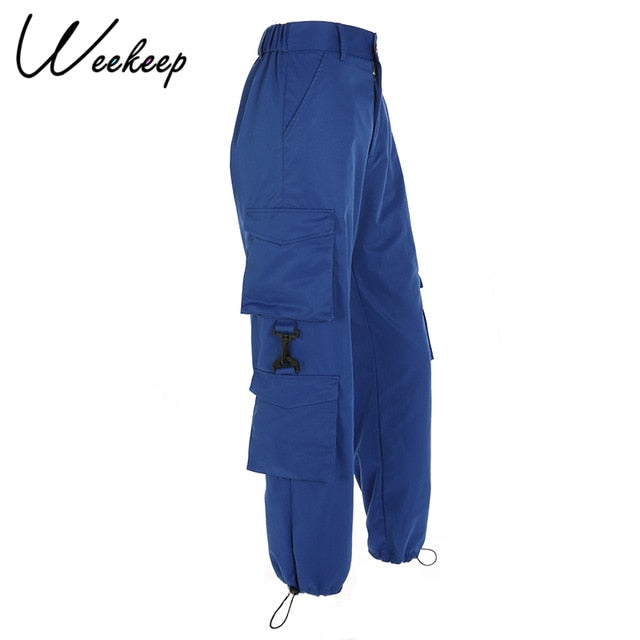 Sixsr Button Pockets Patchwork Cargo Pants Women Streetwear High Waist Trousers Women Fashion Pencil Pants Joggers Women