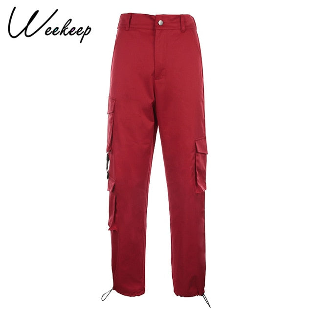 Sixsr Button Pockets Patchwork Cargo Pants Women Streetwear High Waist Trousers Women Fashion Pencil Pants Joggers Women