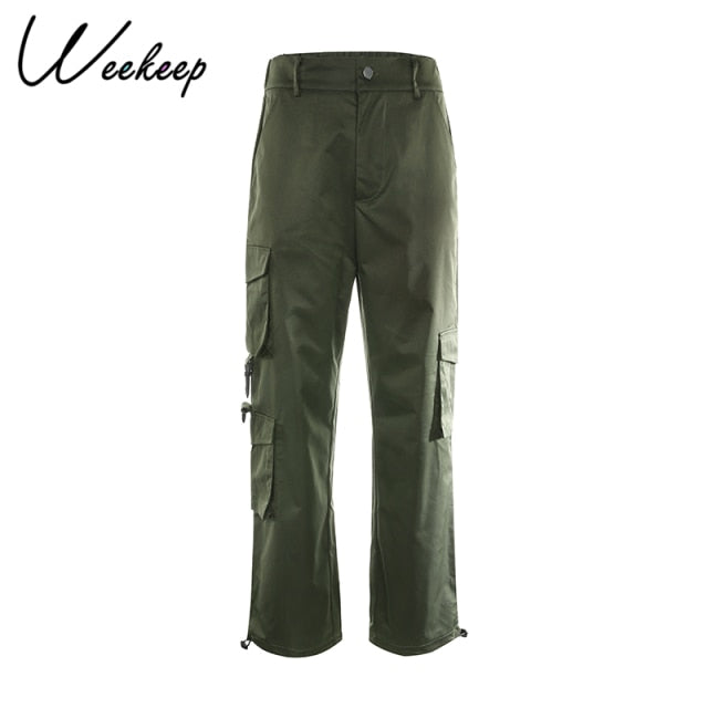 Sixsr Button Pockets Patchwork Cargo Pants Women Streetwear High Waist Trousers Women Fashion Pencil Pants Joggers Women
