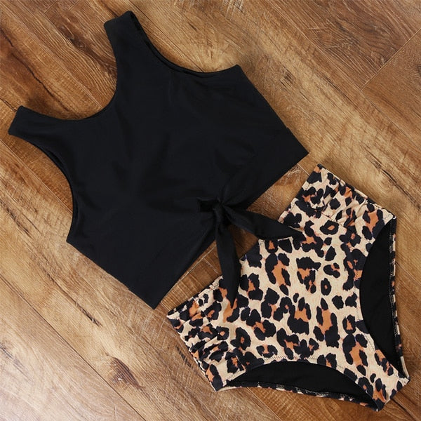 sixsr High Waist Bikini Leopard Swimsuit Women Bikini Floral Swimsuit Print High Neck Bikini Push Up Swimwear Snake Bathing Suit