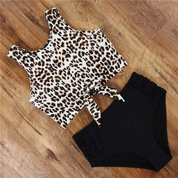 sixsr High Waist Bikini Leopard Swimsuit Women Bikini Floral Swimsuit Print High Neck Bikini Push Up Swimwear Snake Bathing Suit
