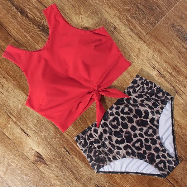 sixsr High Waist Bikini Leopard Swimsuit Women Bikini Floral Swimsuit Print High Neck Bikini Push Up Swimwear Snake Bathing Suit