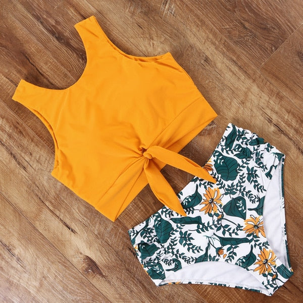 sixsr High Waist Bikini Leopard Swimsuit Women Bikini Floral Swimsuit Print High Neck Bikini Push Up Swimwear Snake Bathing Suit