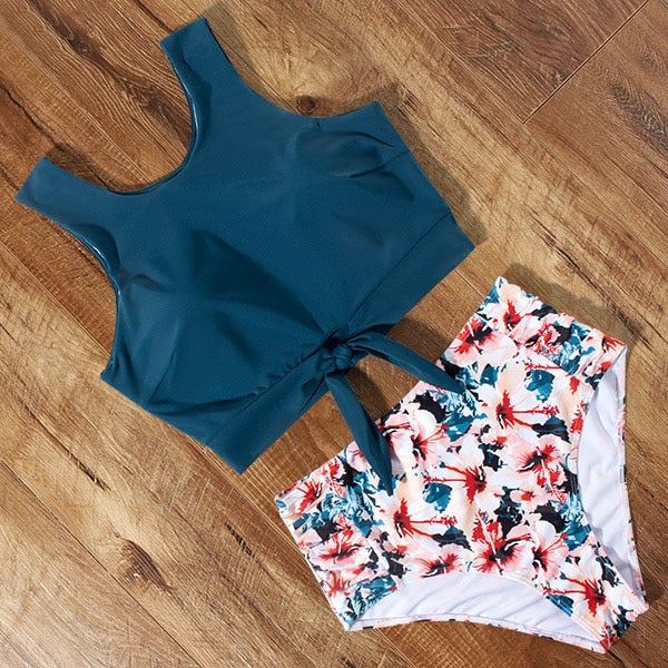 sixsr High Waist Bikini Leopard Swimsuit Women Bikini Floral Swimsuit Print High Neck Bikini Push Up Swimwear Snake Bathing Suit
