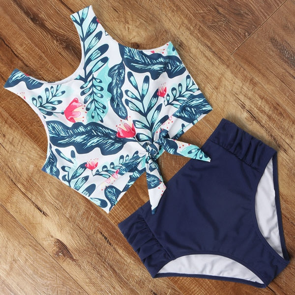sixsr High Waist Bikini Leopard Swimsuit Women Bikini Floral Swimsuit Print High Neck Bikini Push Up Swimwear Snake Bathing Suit