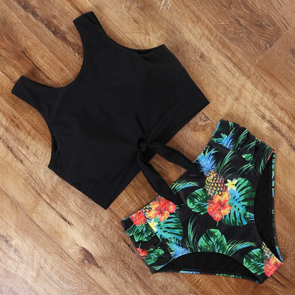 sixsr High Waist Bikini Leopard Swimsuit Women Bikini Floral Swimsuit Print High Neck Bikini Push Up Swimwear Snake Bathing Suit