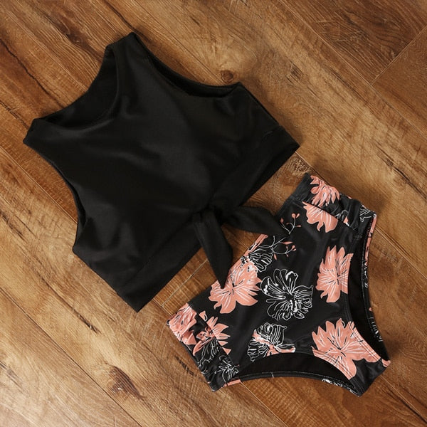 sixsr High Waist Bikini Leopard Swimsuit Women Bikini Floral Swimsuit Print High Neck Bikini Push Up Swimwear Snake Bathing Suit