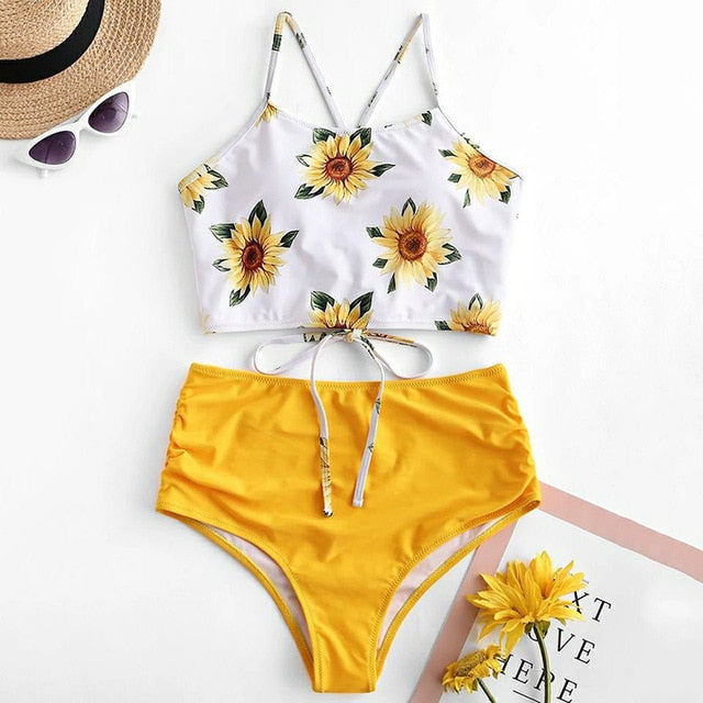 sixsr High Waist Bikini Leopard Swimsuit Women Bikini Floral Swimsuit Print High Neck Bikini Push Up Swimwear Snake Bathing Suit