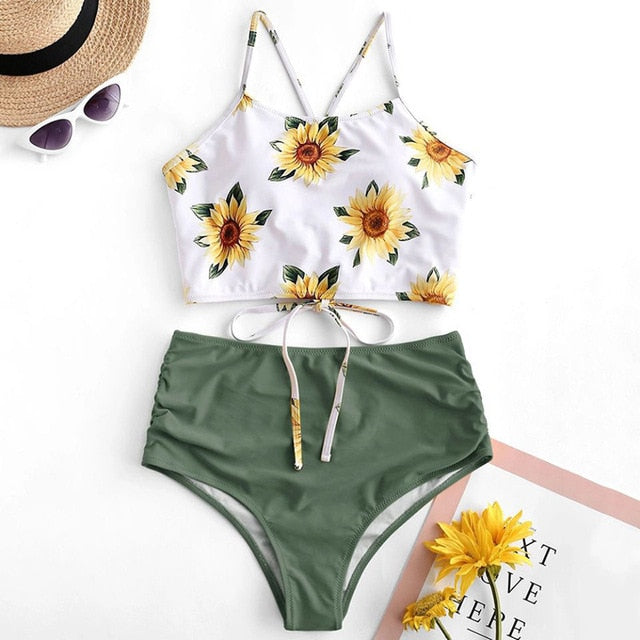 sixsr High Waist Bikini Leopard Swimsuit Women Bikini Floral Swimsuit Print High Neck Bikini Push Up Swimwear Snake Bathing Suit