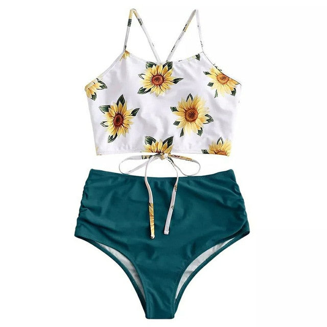 sixsr High Waist Bikini Leopard Swimsuit Women Bikini Floral Swimsuit Print High Neck Bikini Push Up Swimwear Snake Bathing Suit