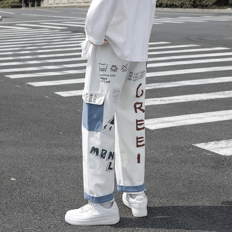 Straight Denim Jeans Men Graphic Printed Jeans 2024 Streetwear Jeans Man Wildleg Pants Hip Hop Korean Harajuku Fashion Pants