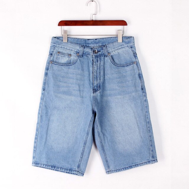 Summer Baggy Short Jeans For Man Light Blue Denim Shorts Fashion Hip-Hop Wide Leg Loose Male Trousers Plus Size 30-46
