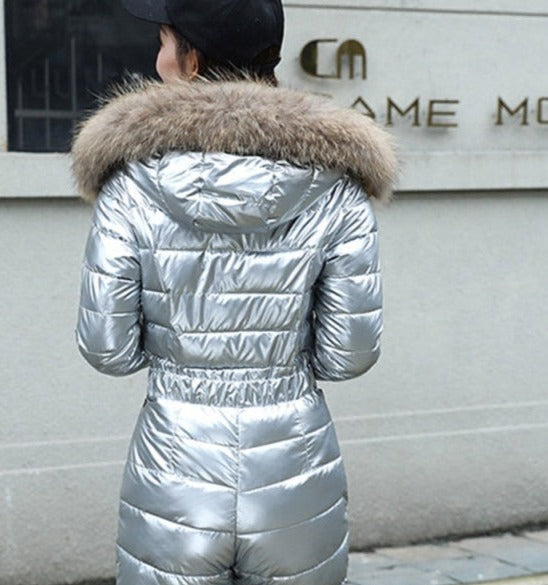 Sixsr One Piece Ski Suit Women Jackets Winter Hooded Parka Jumpsuit Women Cotton bodysuit Sashes Jumpsuits Zipper Overalls Tracksuits