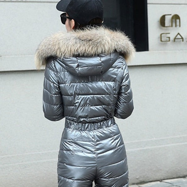 Sixsr One Piece Ski Suit Women Jackets Winter Hooded Parka Jumpsuit Women Cotton bodysuit Sashes Jumpsuits Zipper Overalls Tracksuits