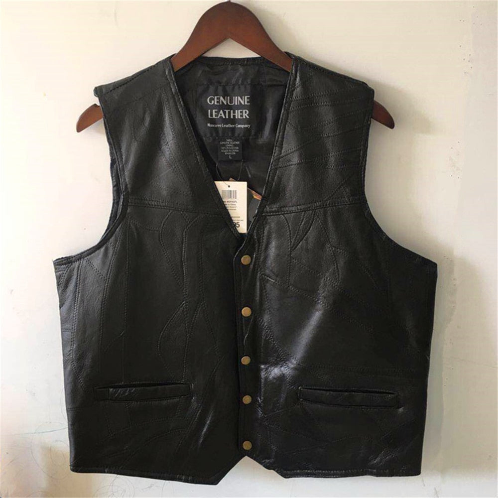 motorcycle leather vest men's riding vest middle-aged and elderly windproof sheepskin sleeveless jacket male waistcoat