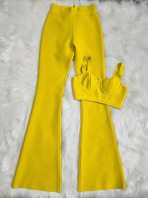 sixsr Set 2 Pieces Strap Sleeveless Bustiers And Long Bell-Bottoms Trousers Sexy Celebrity Party Sheath Vestidos Dobanmbd