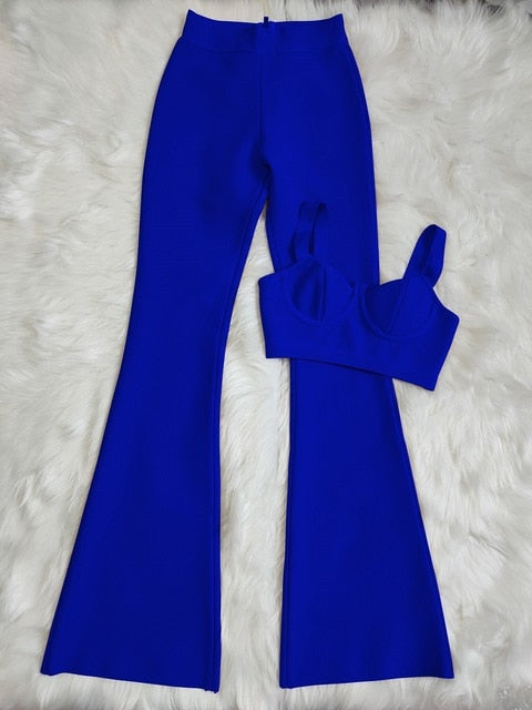 sixsr Set 2 Pieces Strap Sleeveless Bustiers And Long Bell-Bottoms Trousers Sexy Celebrity Party Sheath Vestidos Dobanmbd