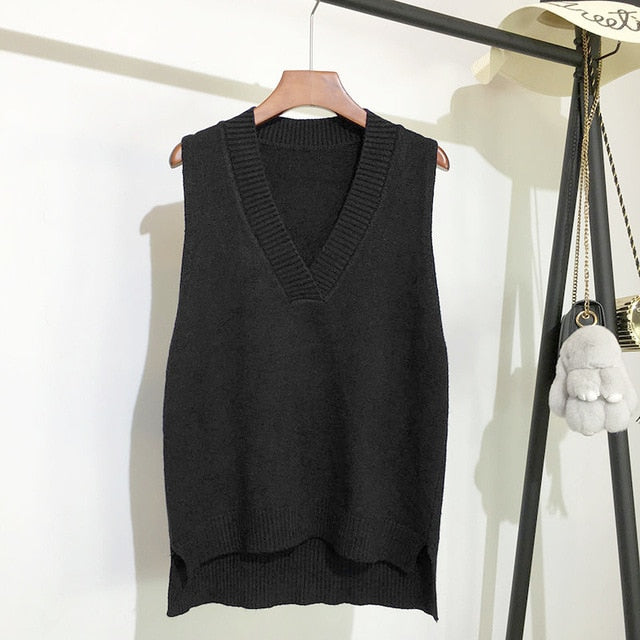 Sixsr V-neck knitted Vest Women's Sweater Autumn And Winter New Korean Loose Wild Pink Sweater Vest Women Sleeveless Sweater 11810