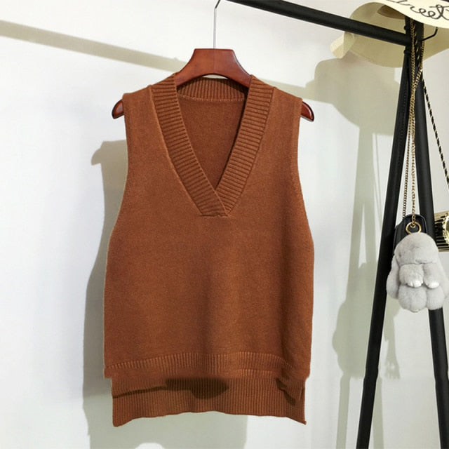Sixsr V-neck knitted Vest Women's Sweater Autumn And Winter New Korean Loose Wild Pink Sweater Vest Women Sleeveless Sweater 11810
