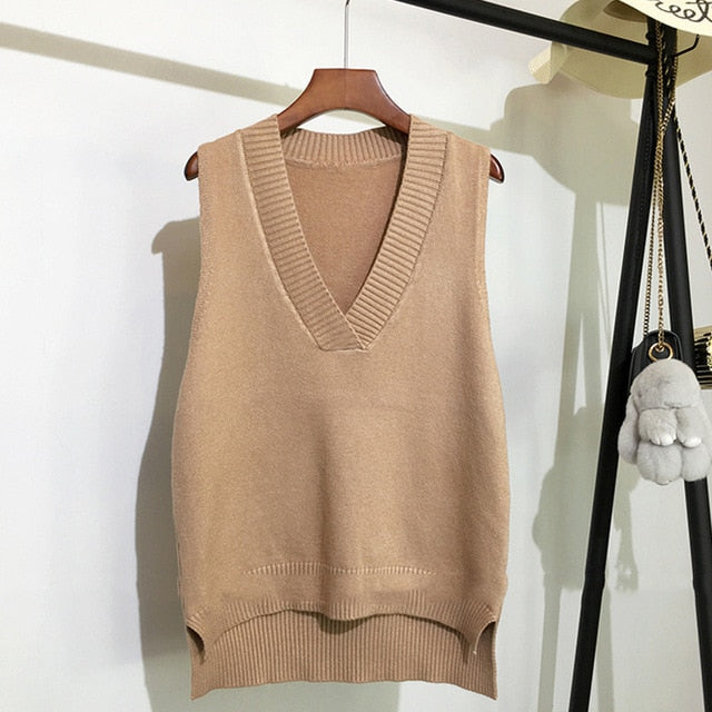 Sixsr V-neck knitted Vest Women's Sweater Autumn And Winter New Korean Loose Wild Pink Sweater Vest Women Sleeveless Sweater 11810