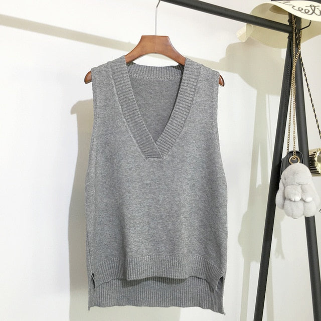 Sixsr V-neck knitted Vest Women's Sweater Autumn And Winter New Korean Loose Wild Pink Sweater Vest Women Sleeveless Sweater 11810