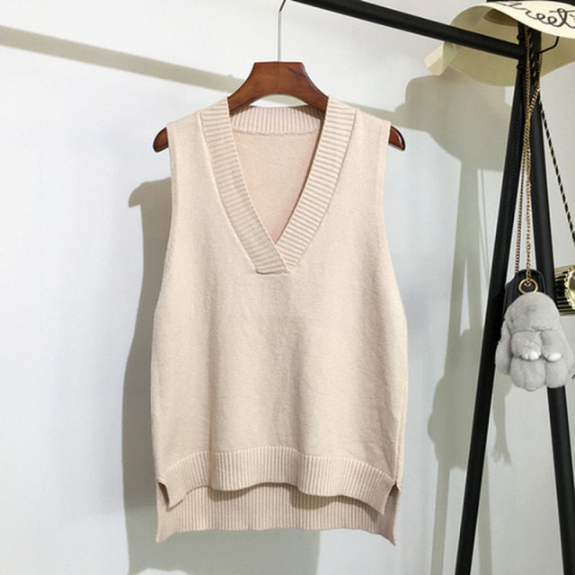 Sixsr V-neck knitted Vest Women's Sweater Autumn And Winter New Korean Loose Wild Pink Sweater Vest Women Sleeveless Sweater 11810