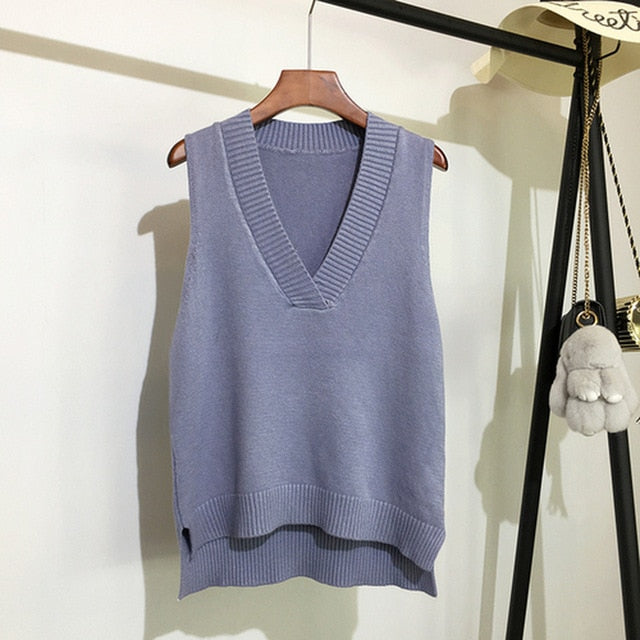 Sixsr V-neck knitted Vest Women's Sweater Autumn And Winter New Korean Loose Wild Pink Sweater Vest Women Sleeveless Sweater 11810