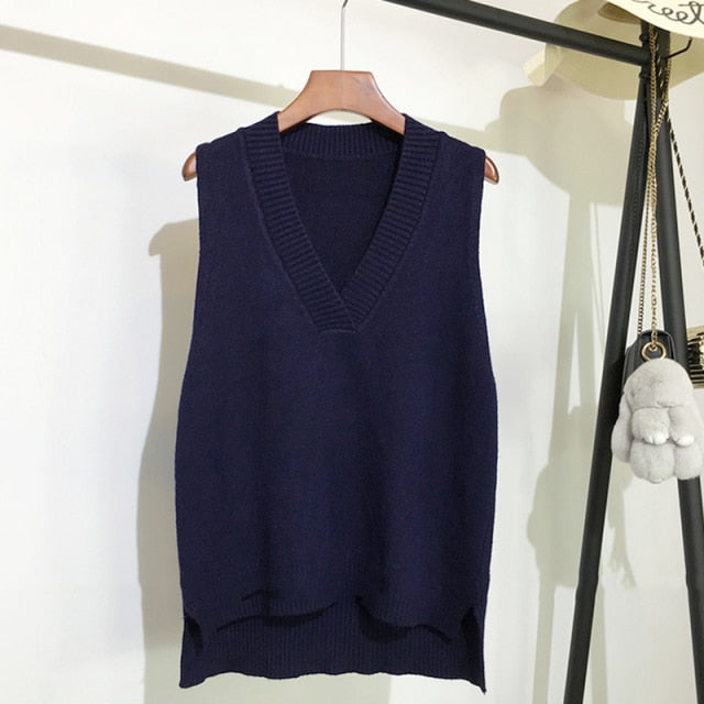 Sixsr V-neck knitted Vest Women's Sweater Autumn And Winter New Korean Loose Wild Pink Sweater Vest Women Sleeveless Sweater 11810