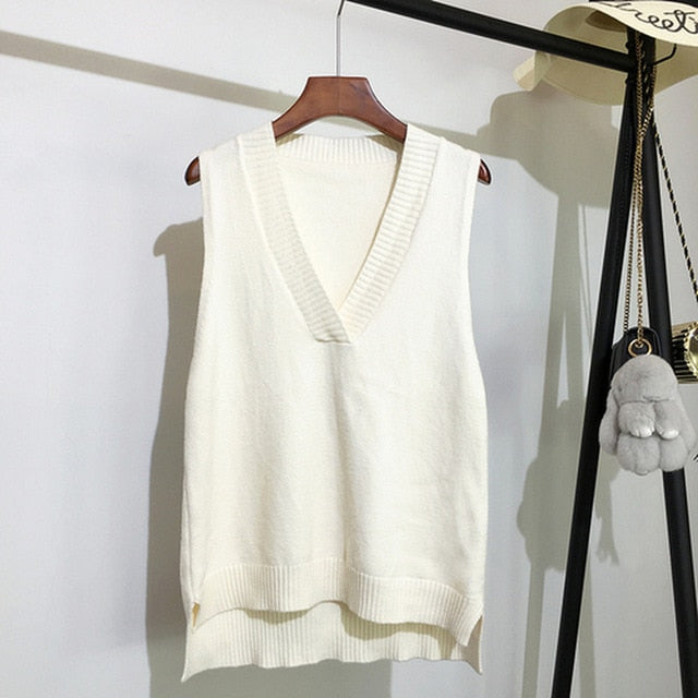 Sixsr V-neck knitted Vest Women's Sweater Autumn And Winter New Korean Loose Wild Pink Sweater Vest Women Sleeveless Sweater 11810