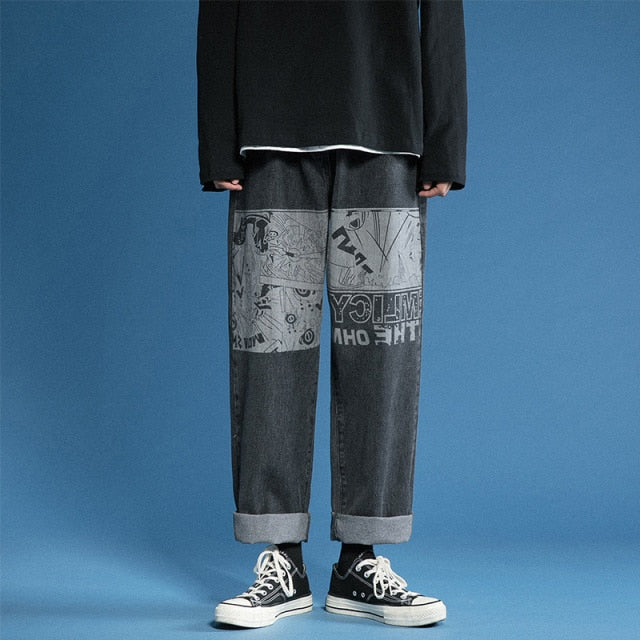 Sixsr new ins jeans men's trend handsome versatile straight loose wide leg pants waist pants streetwear cheap clothes china
