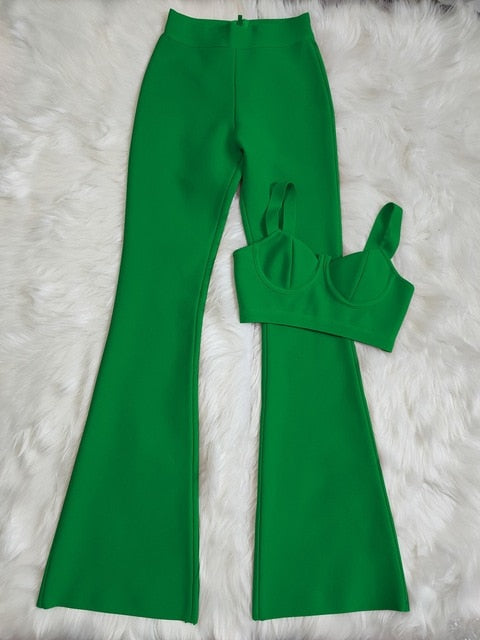 sixsr Set 2 Pieces Strap Sleeveless Bustiers And Long Bell-Bottoms Trousers Sexy Celebrity Party Sheath Vestidos Dobanmbd