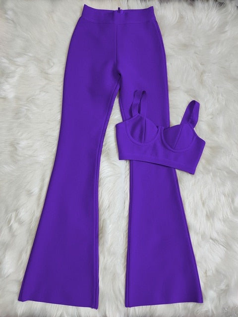 sixsr Set 2 Pieces Strap Sleeveless Bustiers And Long Bell-Bottoms Trousers Sexy Celebrity Party Sheath Vestidos Dobanmbd